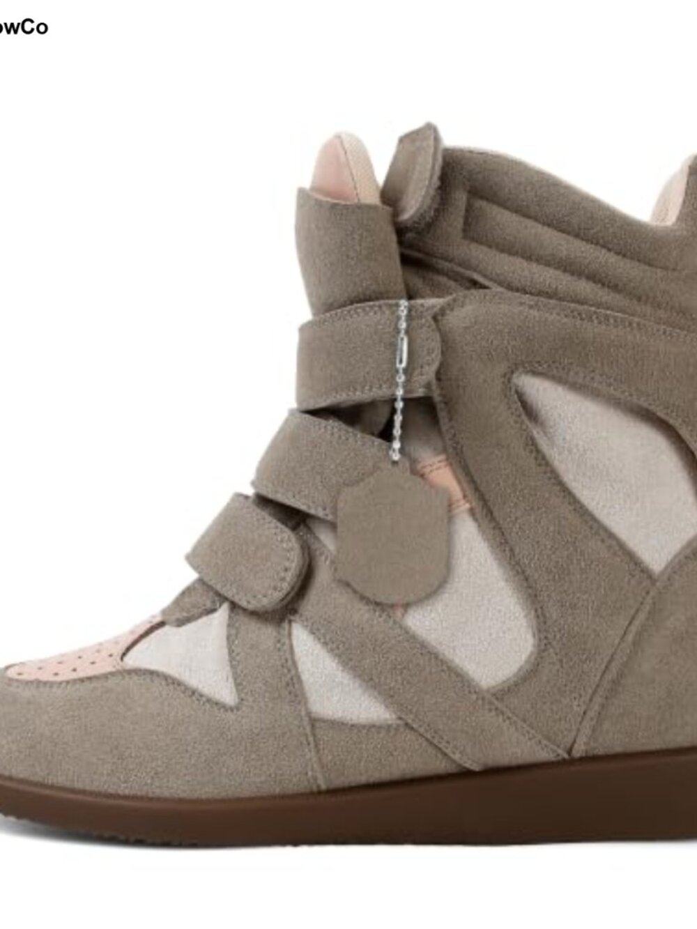 Wedge Sneakers for Women Faux Suede Hook and Loop High Heel Tennis Round Toe